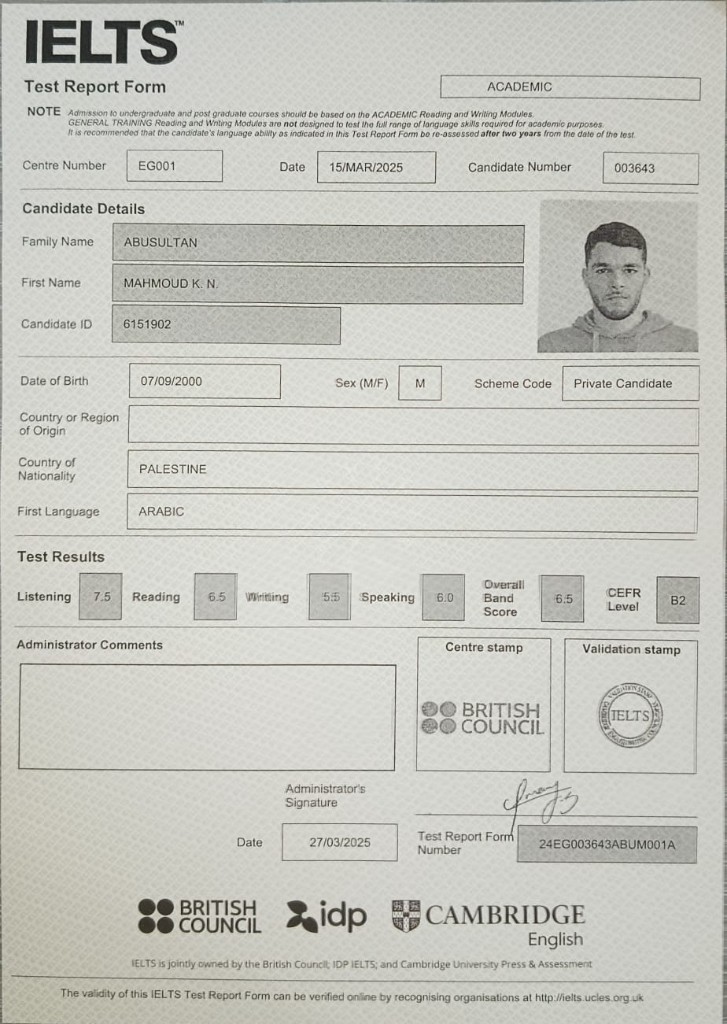 IELTS Test Report Form — official scores